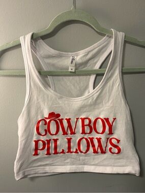 Rosio White Crop Tank with Red 'Cowboy Pillows' Graphic